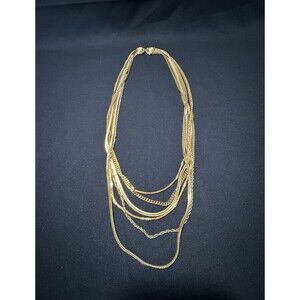 Vintage Monet Gold Tone Multi 6 Strand Chain Cascade Necklace 30”